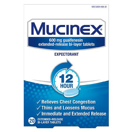 MUCINEX 12 HOURS EXPECTORANT 20 TABLETS