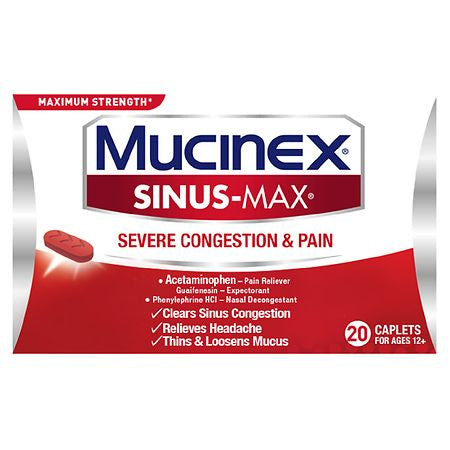 MUCINEX SINUS-MAX SEVERE CONGESTION &PAIN 20 CT