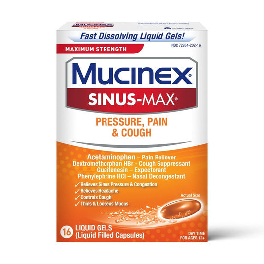 MUCINEZ SIINUS MAX PRESSURE, PAIN & COUGH 16 LIQUID GELS