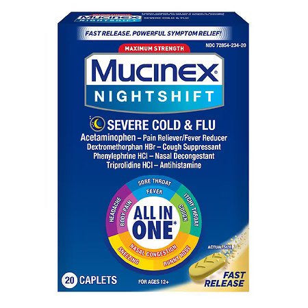 MUCINEX NIGHT SHIFT SEVERE COLD & FLU 20 CAPLETS