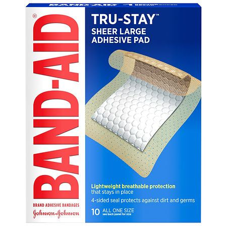 BAND-AID TRU-STAY SHEER LARGE ADHESIVE PAD 10 CT