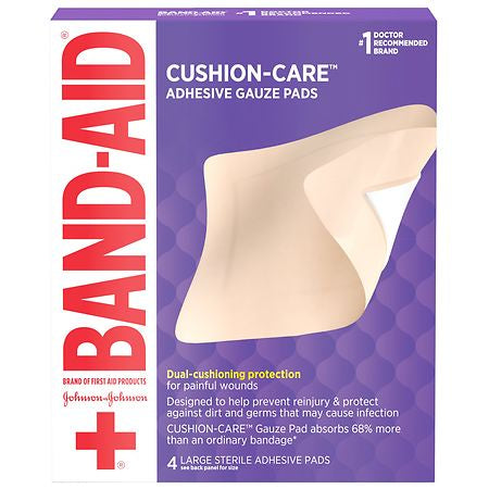 BAND AID CUSHION CARE ADHESIVE GAUZE PADS 4 COUNT