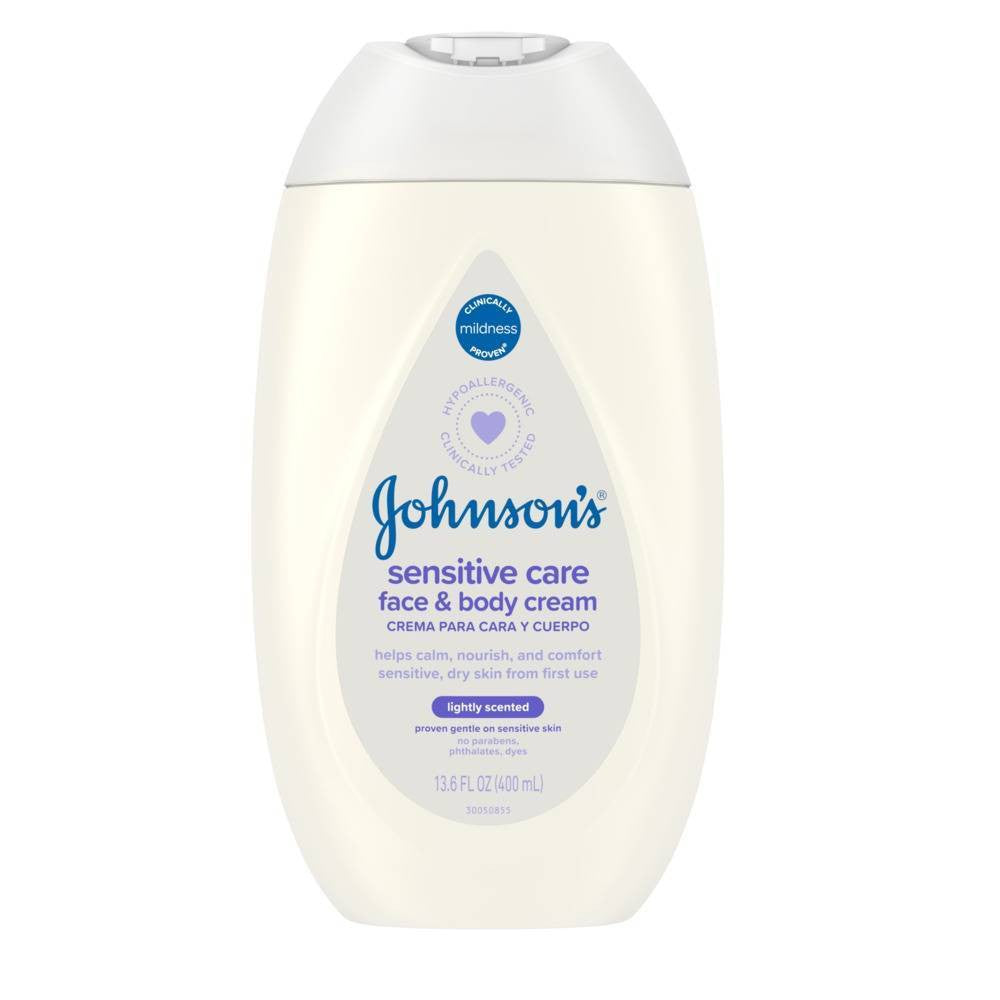 JOHNSONS SENSITIVE CARE FACE AND BODY CREAM LIGHTSCENTED 13.6 OZ