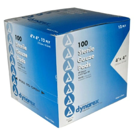 STERILE GAUZE PADS 100 CT - 4X4, 12 PLY - BOX - DYNAREX