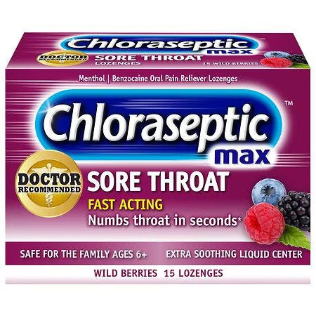 CHLORASEPTIC MAX STR WILD BERRIES SORE THROAT LOZENGES - 15 CT