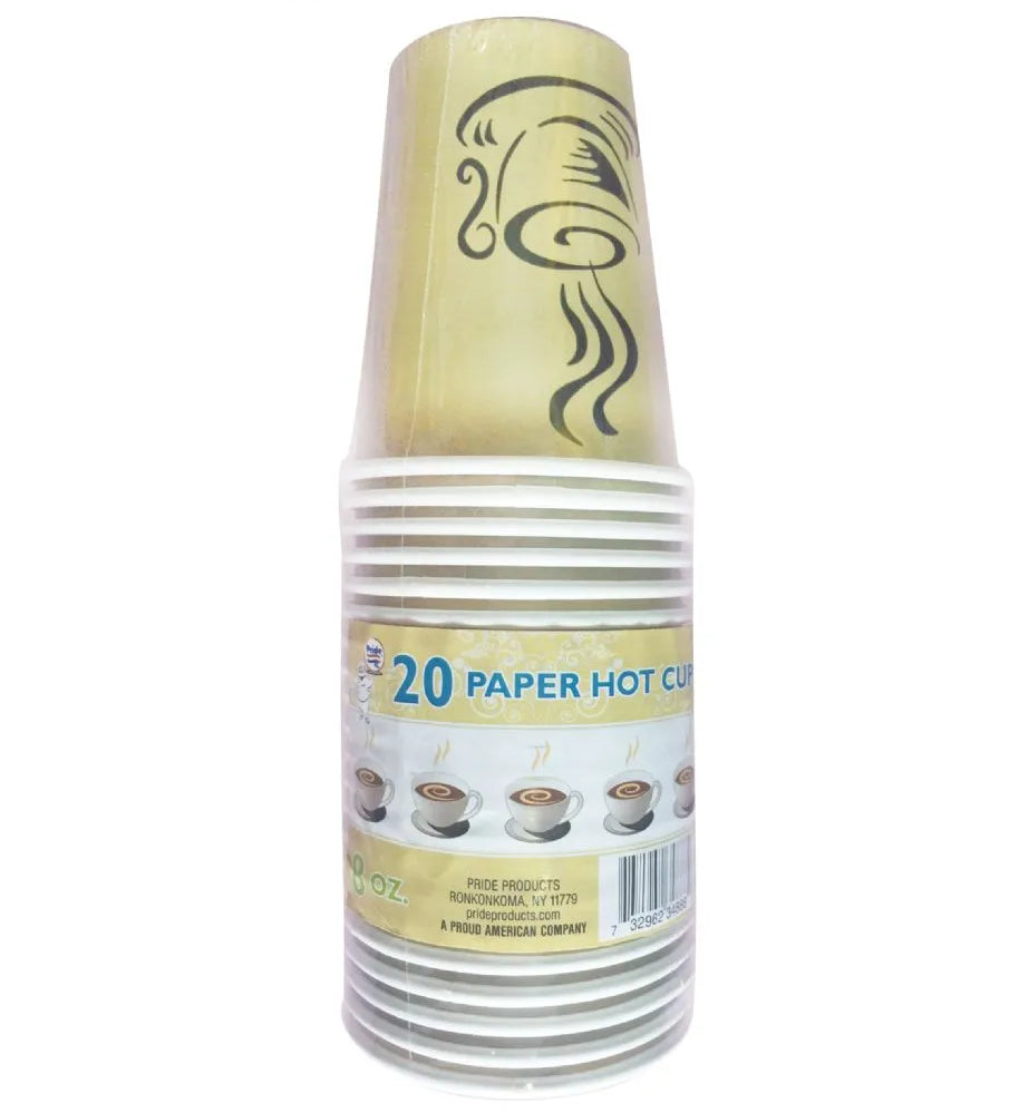 PRIDE PAPER HOT CUP 8OZ 20CT #34888