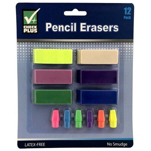 CHECK PLUS PENCIL ERASERS 12 COUNT