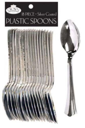 PLASTIC SPOONS SILVER COTD./18 PIC.