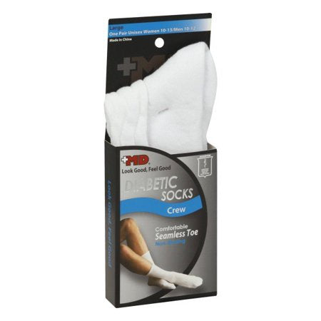 DIABETIC SOCKS CREW LARGE WHITE