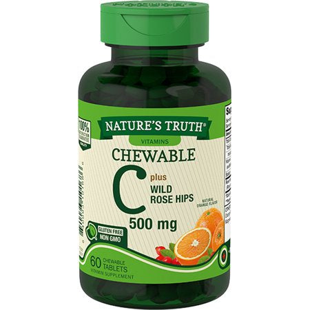 VITAMIN C 500 MG PLUS WILD ROSE HIPS CHEWABLE 60 TABLETS