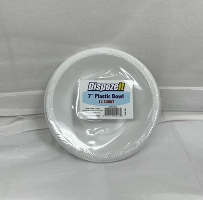 DISPOZEIT PLASTIC BOWL 7IN 12CT WHITE