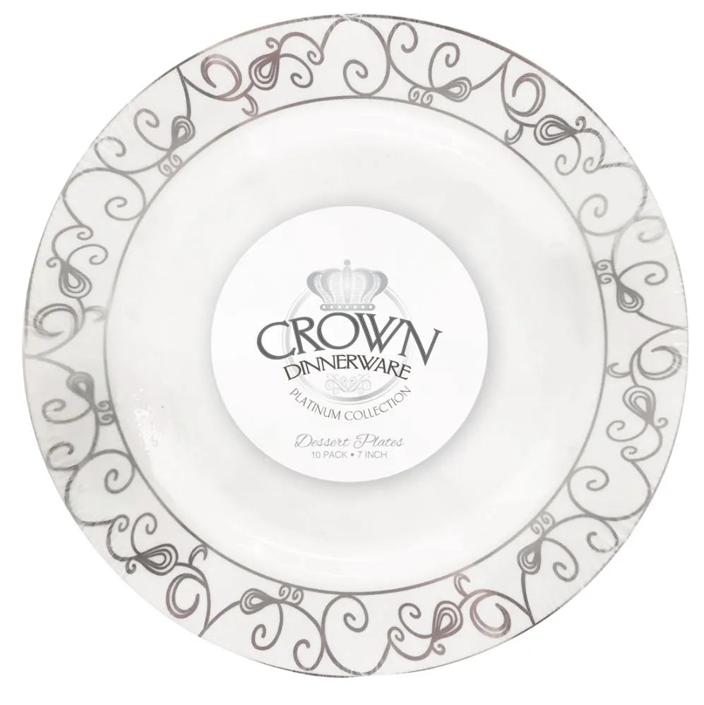 CROWN DESSERT PLATE PLATINUM COLLECTION 7IN 10PK