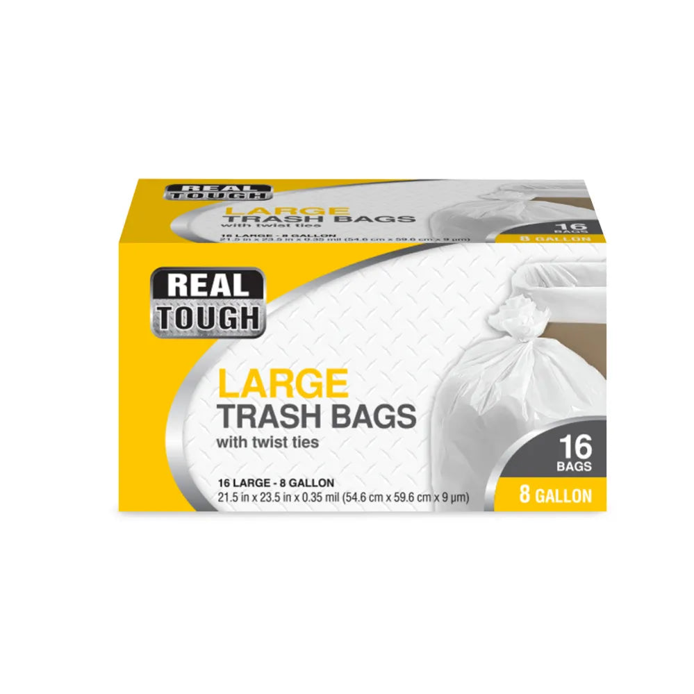 REAL TOUGH TALL KITCHEN BAG 8 GL TWIST TIE WHITE 16CT