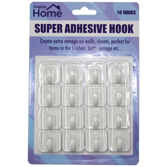 ADHESIVE HOOK SUPER 16PC NON DRILL