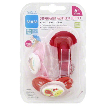 Mam Pacifier & Clip Set 6Mth 3PK