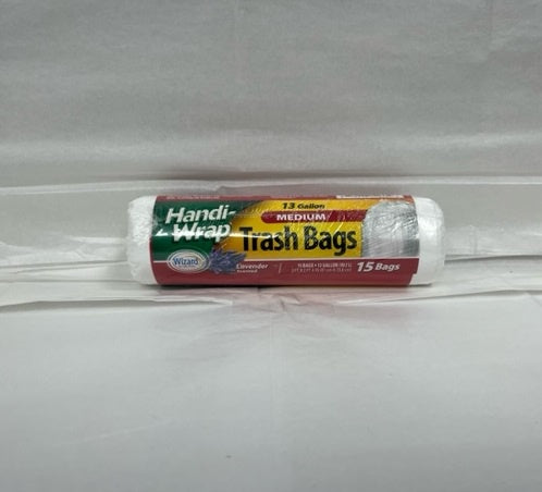 HANDI WRAP 13 GALLON HEAVY WHITE  TRESH BAG  LAVENDERROLL 15CT