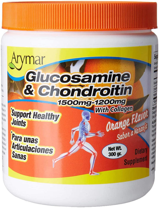 Arymar Glucosamine & Chondroitin 1200 mg -1500mg & colagen orange flavor - 300g