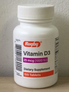 Vitamin D3 25 mcg ( 1000 IU) 100 TABLETS - RUGBY