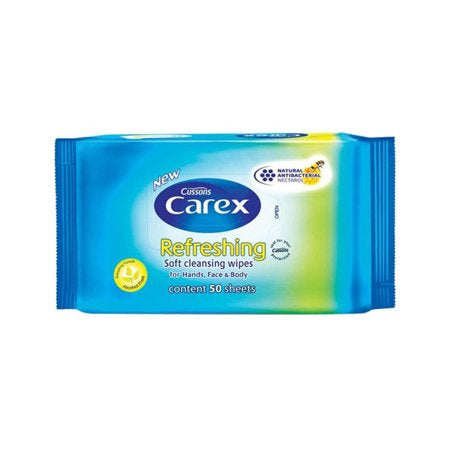 CAREX REFRESHING SOFT CLEANSING WIPES FOR HANDS, FACE & BODY - 50 SHEETS